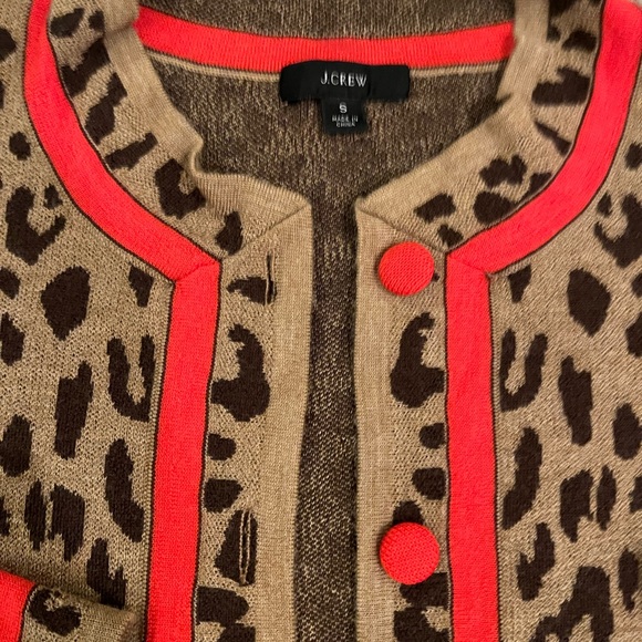 J. Crew Leopard Print Cardigan with Orange/Red Trim - Picture 4 of 5